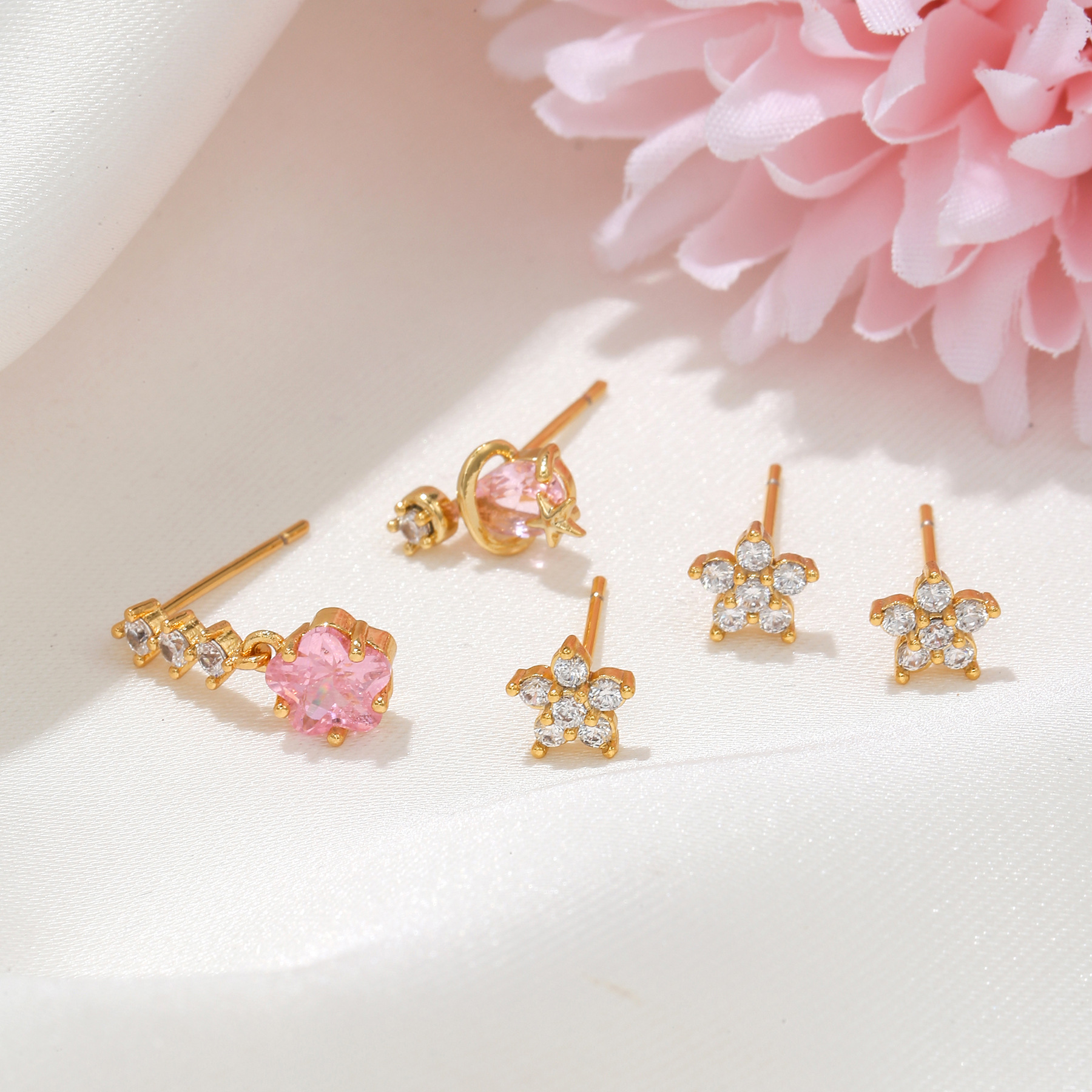 Fashion Heart Shape Brass Ear Studs Gem Copper Earrings