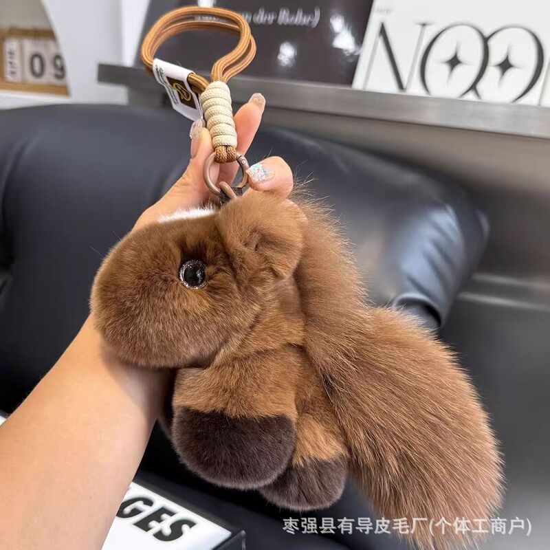 [Cute Pony] Real Rex Rabbit Fur School Bag Pendant Stuffed Doll Keychain Pendant Best Friend Gift Wholesale