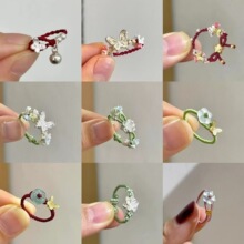 新中式简约国潮编织戒指设计感小清新莲花蝴蝶有钱花可调节女戒指