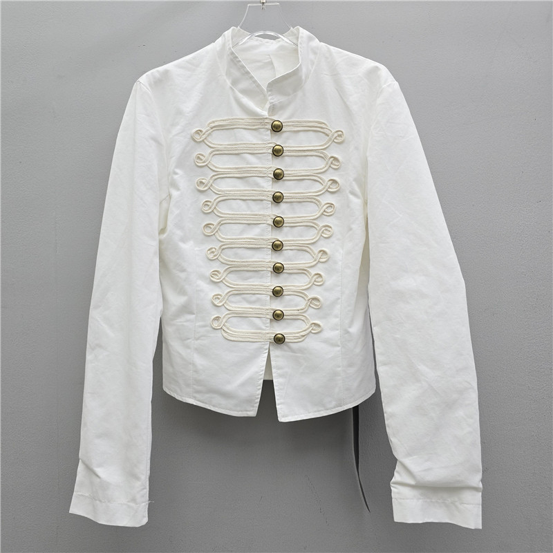White stand-up collar court-style buttoned short jacket for women, vintage military style with metal buttons, slim-fit short jacket top White stand-up collar court-style buttoned short jacket for women, vintage military style with metal buttons, slim-fit short jacket top