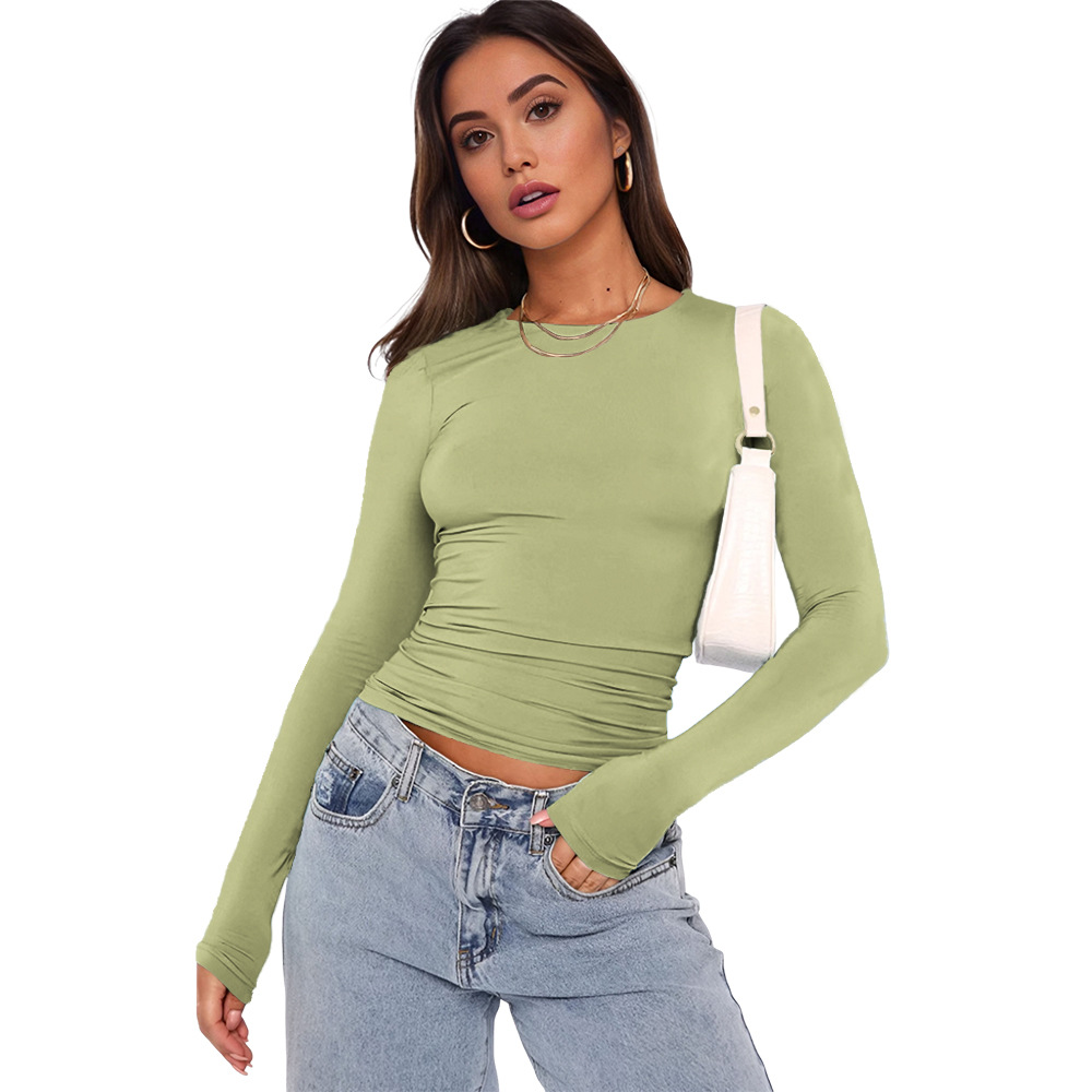 Nuevos populares europeos y estadounidenses camisetas de manga larga, camisetas de base de primavera y otoño, camisetas de yoga delgadas y cómodas