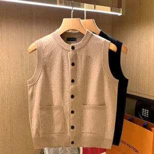 Autumn and Winter New Knitwear Vest Men's and Women's Trendy All-match Fashion Solid Color Simple Couple Cardigan Vest Cross-border
