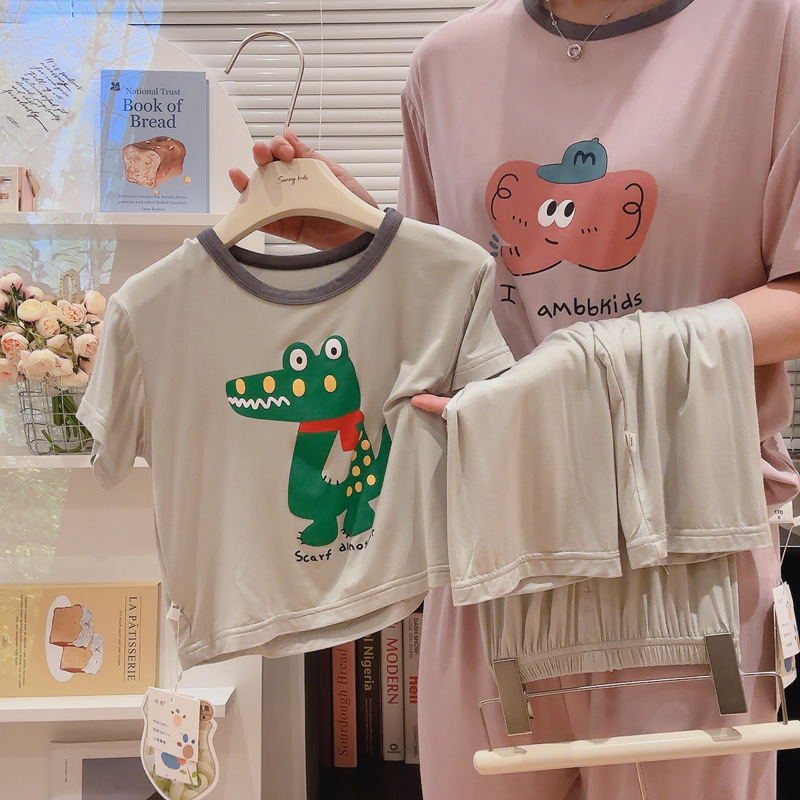 【7a抗菌】優可糸親子の怠惰なゆったりとした氷感の子供モーデールの家庭服パジャマセット|undefined