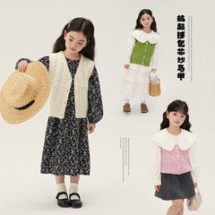 Children's Cardigan 2024 Spring New Fashion Solid Color Knit Vest Multiple Colors Available Baby Knit Vest