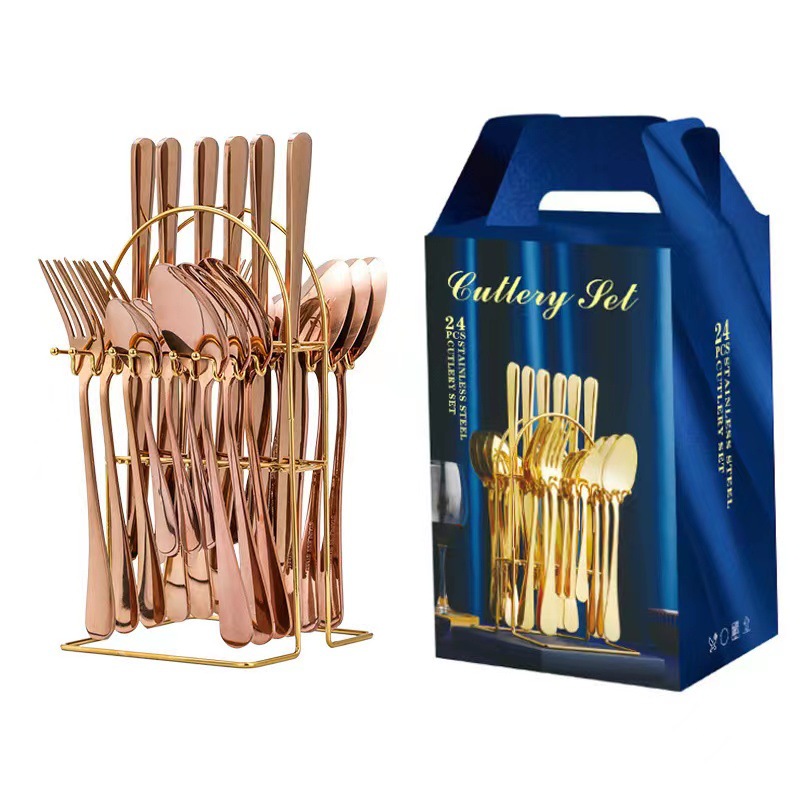 Juego de cubiertos occidentales de acero inoxidable 24 piezas con caja de regalo cuchillo tenedor cuchara