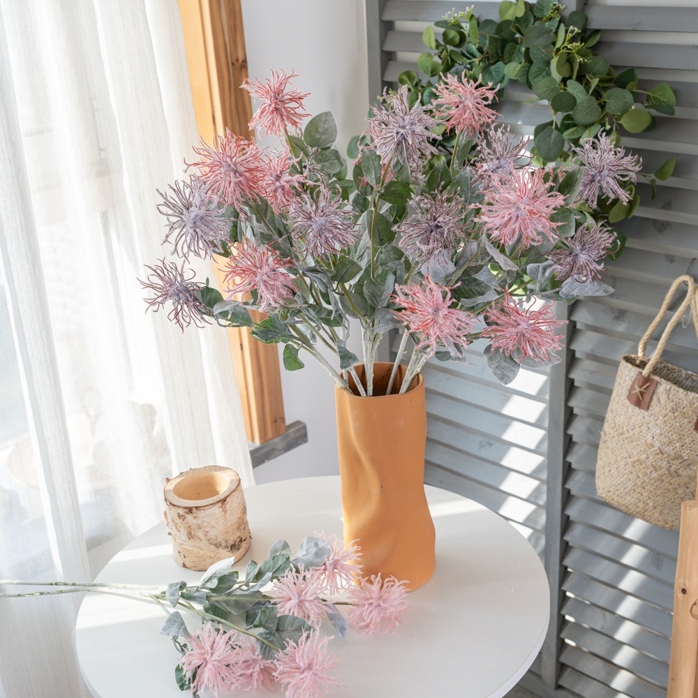 廠家植絨海膽布置仿真花家居裝飾婚慶手捧花路引花牆假花MW27601