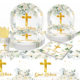 Baptism Party Supplies Blue Flower Welcoming Tableware Set Disposable Paper Plate Paper Towel Paper Cup Venue Layout Flag