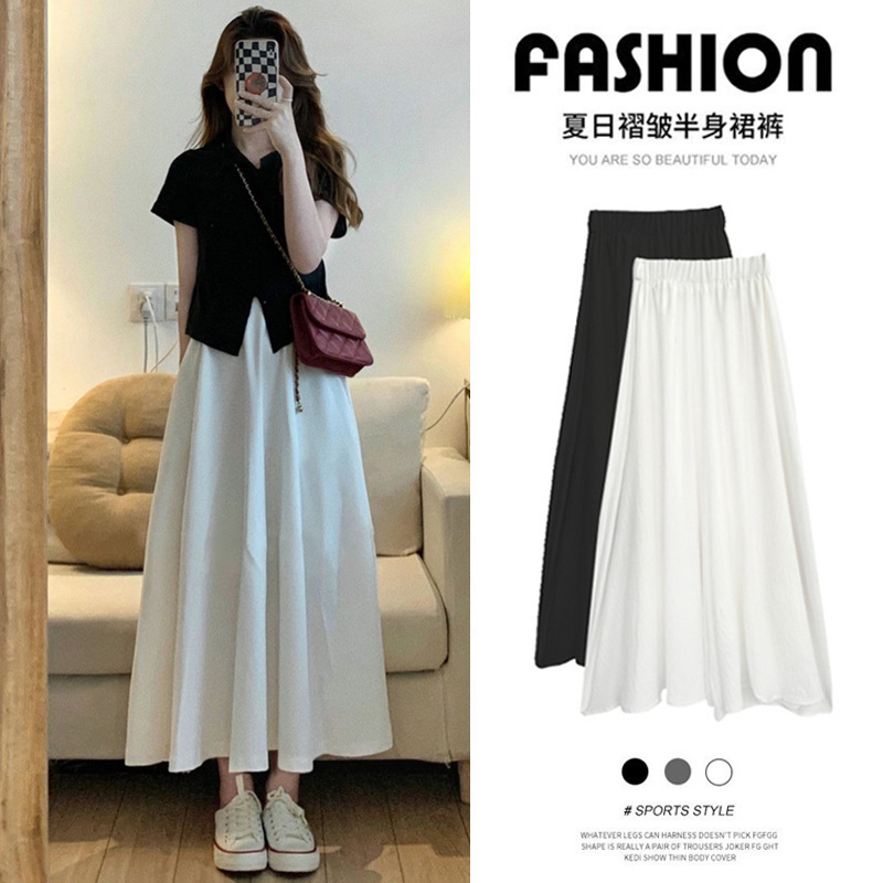 2025 Culottes Women's Summer Thin Small Pleated A- Line Skirt Cotton Linen High Waist Straight Draped Wide-Leg Pants