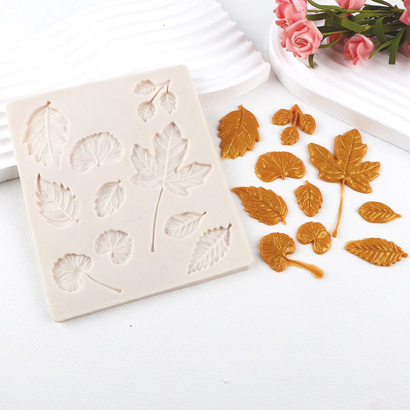 Ginkgo biloba hojas de arce hojas molde de pastel de silicona molde de chocolate herramientas de horneado arcilla molde de cerámica suave