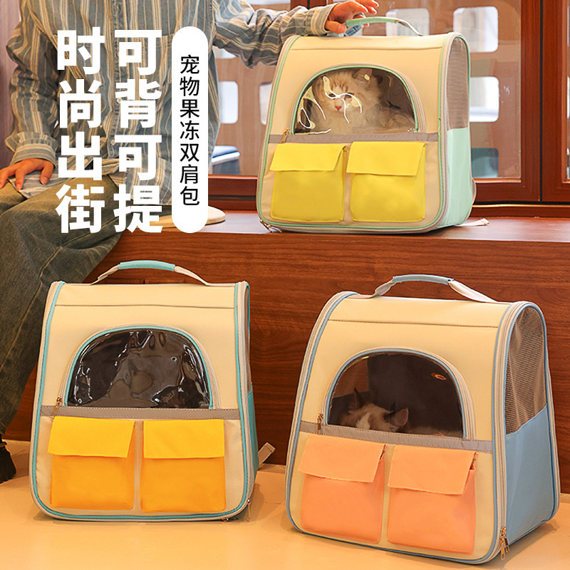 Cat pet outing backpack cat backpack breathable translucent design jelly backpack Oxford cloth portable supplies
