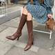 ins niche design! Long legs! Korean Square Head High Stretch Boots Super High Heel but Skinny Knee Boots