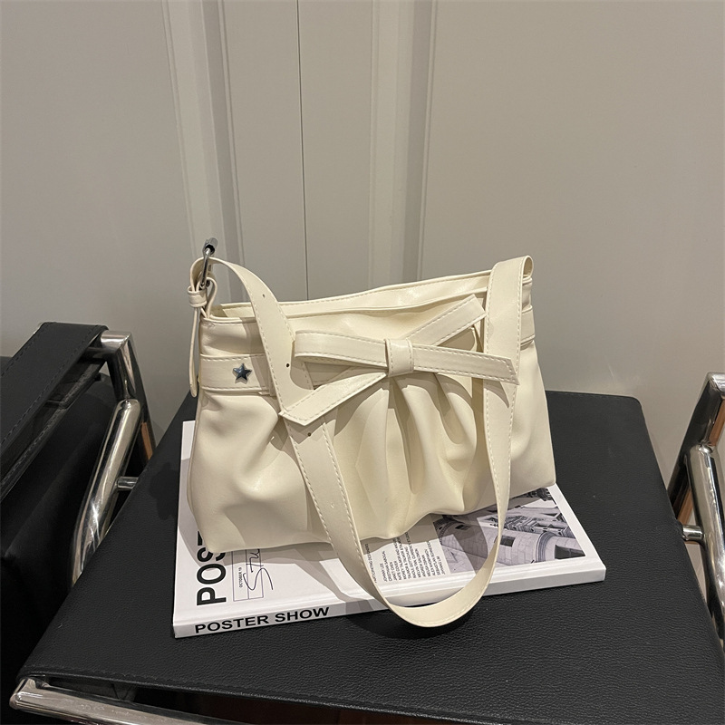 Borsa a spalla francese color crema con fiocco per donna_voghion.com