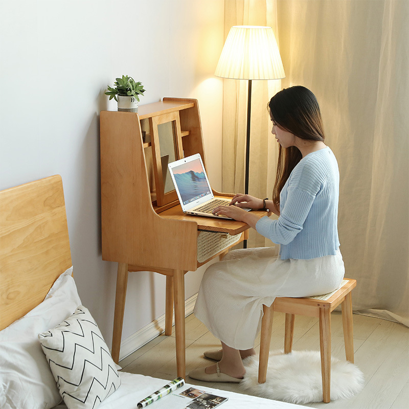 북유럽 단단한 나무 화장대 가정용 침실 등나무 메이크업 테이블 아파트 수납 통합 보관 드레싱 테이블