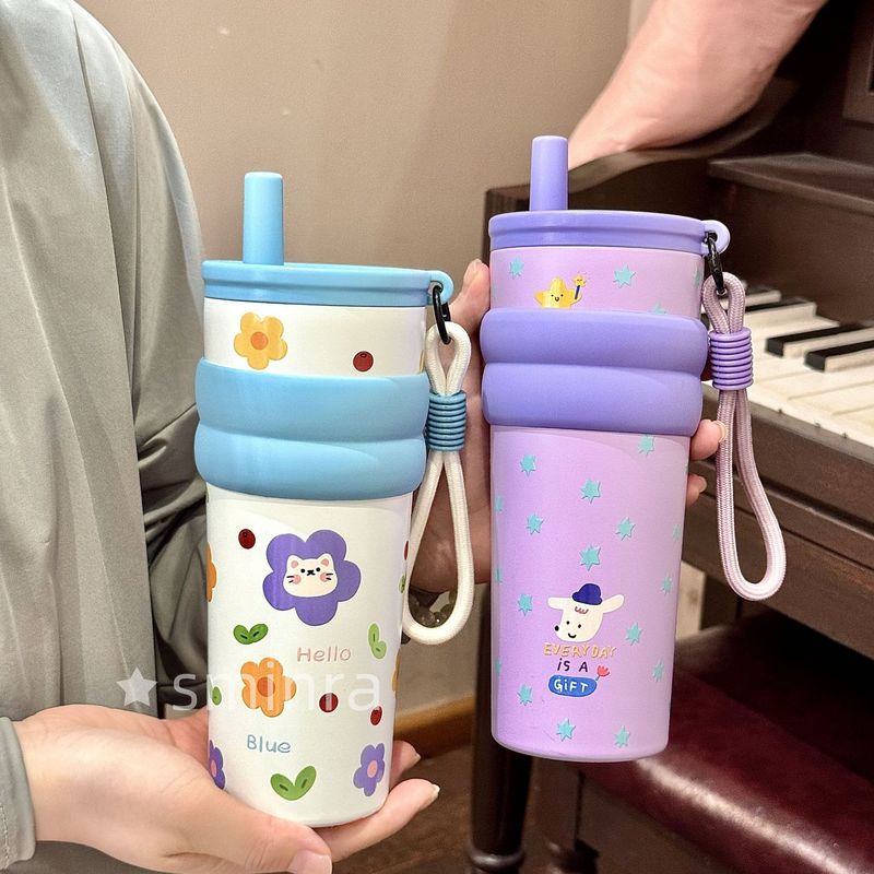 ストロー保温カップ大容量女性高颜値氷覇カップ316ステンレスシームレス車載カップコーヒーカップ|undefined
