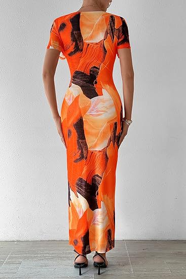 Femmes Robe Fourreau Vacances Col Rond Impression Manche Courte Bloc De Couleur Maxi Longue Robe Vacances Du Quotidien display picture 12