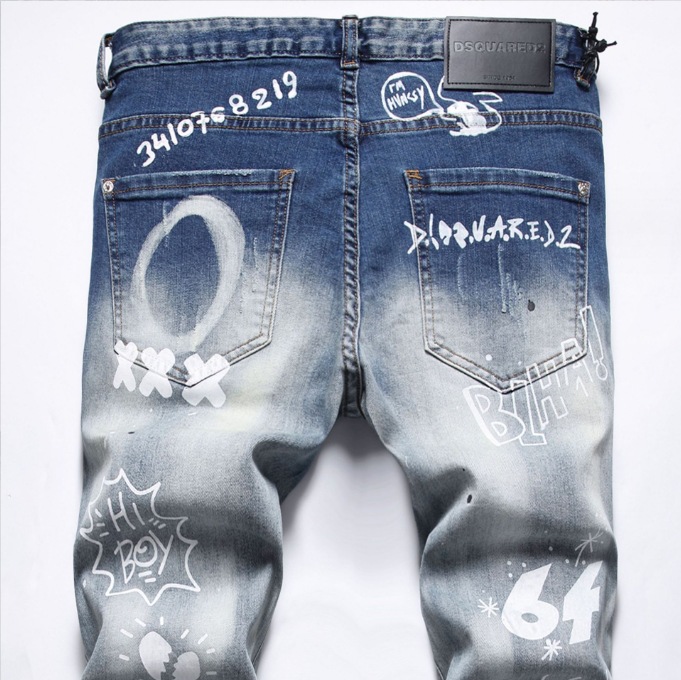 Men's Straight-leg Jeans With Patchwork Embroidery And Print_voghion.com