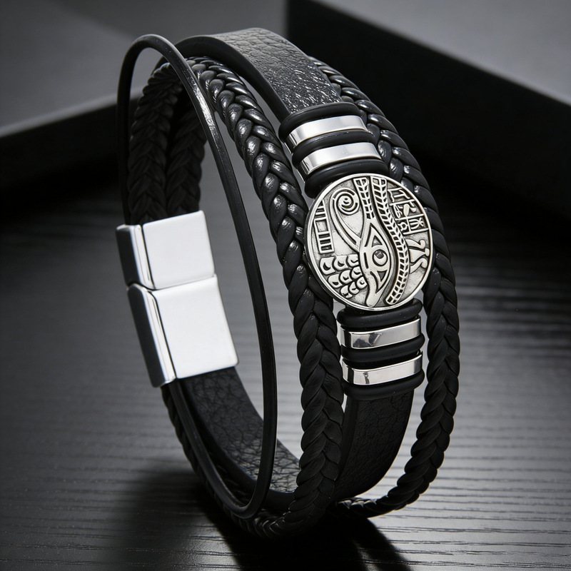 Directly Supplied from the Manufacturer, Men's Multi-Layer Woven Leather Bracelet, Totem Punk Bracelet with Magnetic Clasp Design, Cross-Border Supply Directly Supplied from the Manufacturer, Men's Multi-Layer Woven Leather Bracelet, Totem Punk Bracelet with Magnetic Clasp Design, Cross-Border Supply