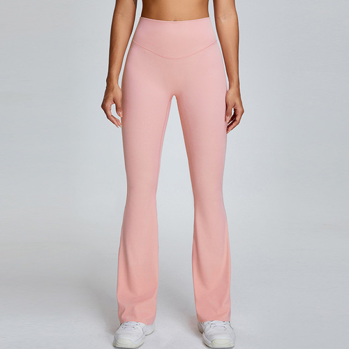 New Nude-feel High-Waisted Yoga Flared Pants for Women—Tummy-Control and Hip-Lifting Sports Cropped Wide-Leg Pants for Outdoor Running and Fitness