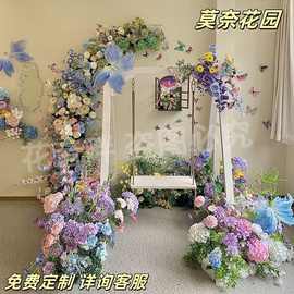 莫奈花园造景仿真花之窗瀑布婚礼布置拱门打卡网红门店橱窗