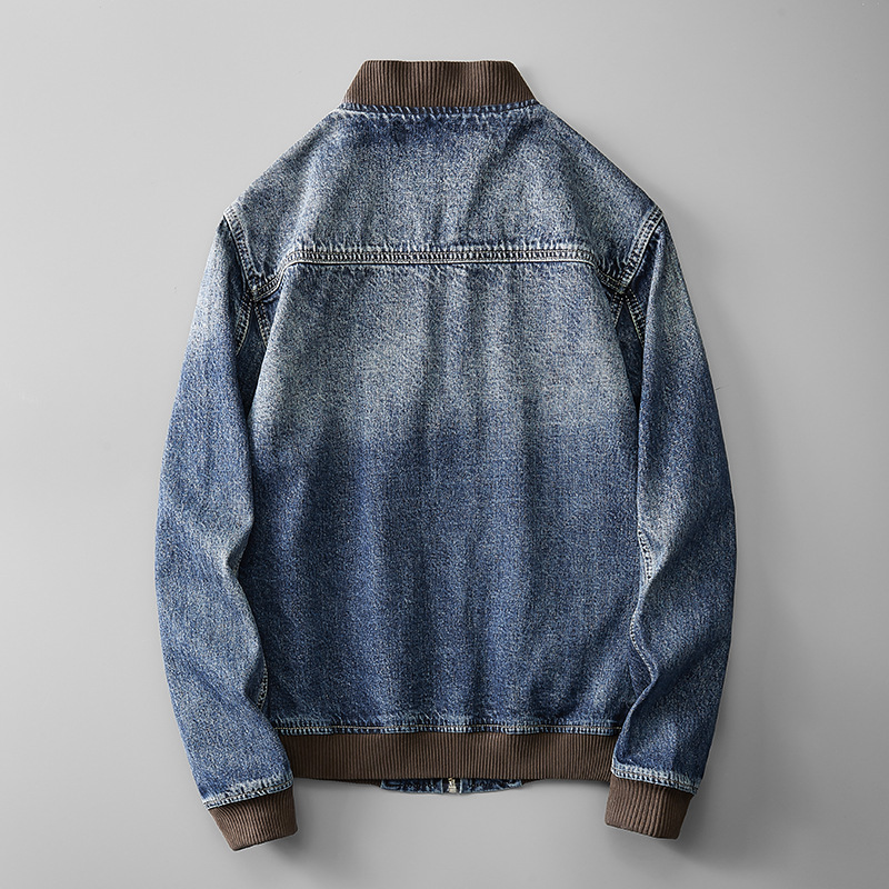 2024 primavera y otoño chaqueta de mezclilla sin cuello para hombre chaqueta de mezclilla voladora lavada nostálgica joven hermosa chaqueta de mezclilla