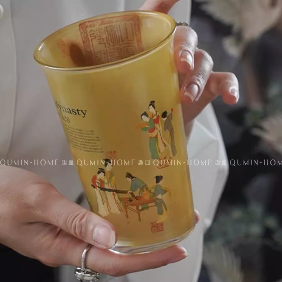 国潮复古宫廷玻璃反口杯高颜值咖啡杯新中式饮品杯家用杯子伴手礼