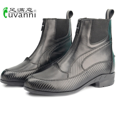 批發定制馬術短靴男女同款障礙靴草席紋炭纖維童靴牛皮馬靴騎士靴