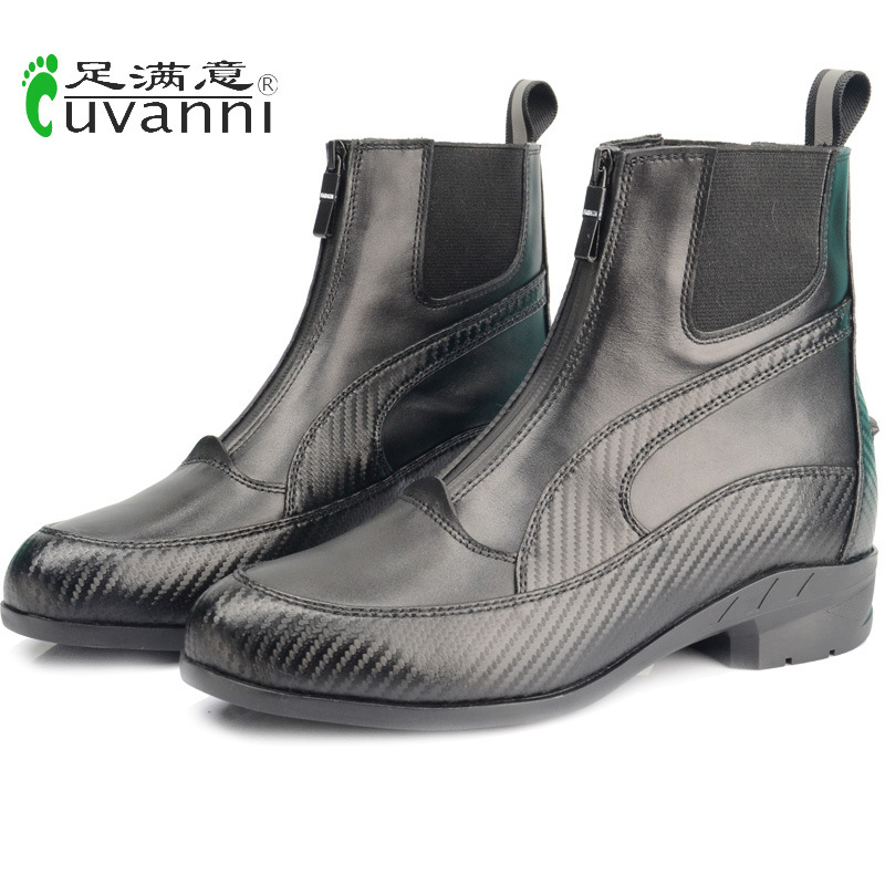 批發定制馬術短靴男女同款障礙靴草席紋炭纖維童靴牛皮馬靴騎士靴