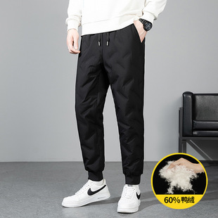 Down Pants Men's Winter fleece-lined Thickened White Duck Down Outdoor Sports Warm Straight Slim-fit Pants