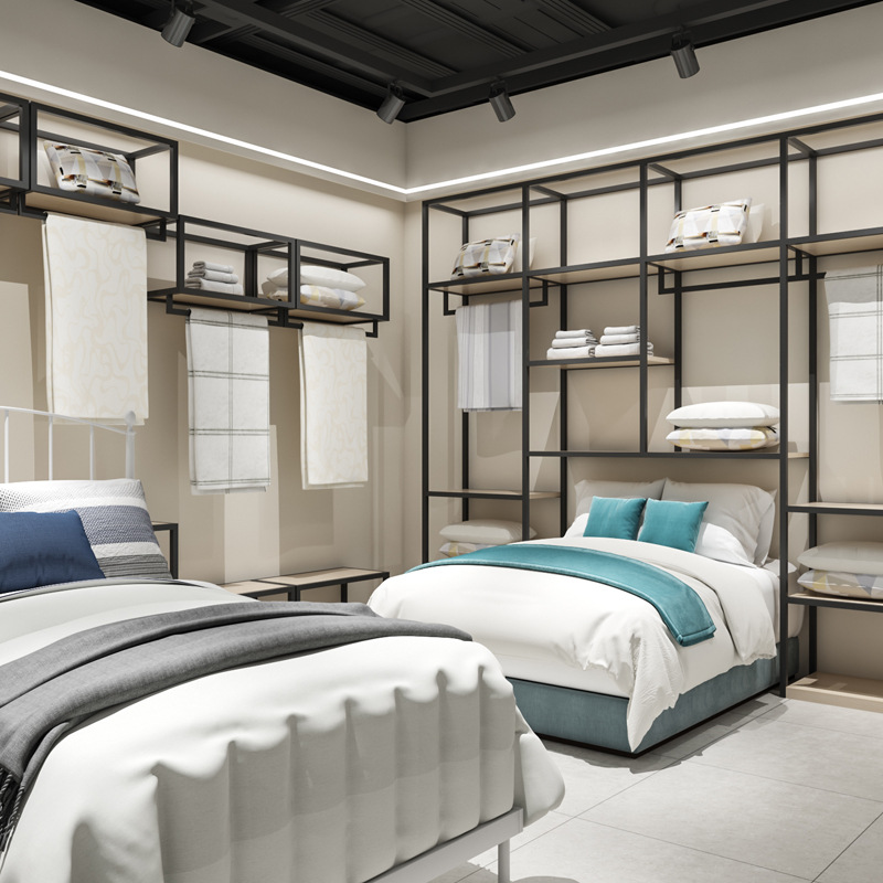 Estante de hierro montado en la pared estante de múltiples capas estante de exhibición de lujo ligero sala de exposiciones producto muestra de tela tienda de textiles para el hogar estante de exhibición