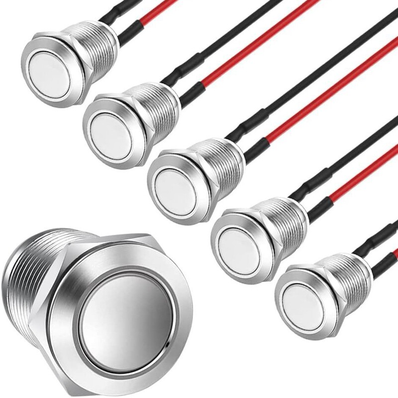 12mm Metal Push Button Switch Self-Resetting/Self-Locking High Head/Flat Head with Wire Waterproof Momentary Switch Without Light Power Button