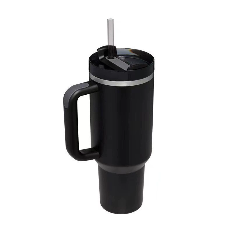 Двухслойная стеклянная кружка для чая, 40 oz (1200 мл), утолщённая, с крышкой и трубочкой