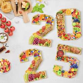 跨境2025竹制托盘新年元旦装饰零食糖果盘摄影道具派对甜品干果盘