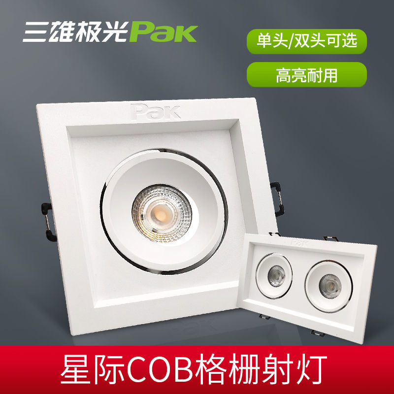 三雄极光led射灯单双头COB格栅斗胆灯嵌入服装店背景墙客厅走廊灯|ru