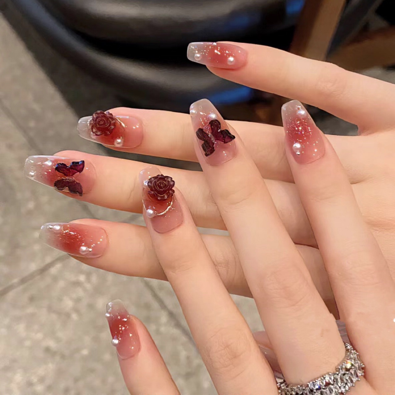 Usar manicura Rosa mariposa desgaste manicura parche acabado uñas falsas puro deseo viento parche