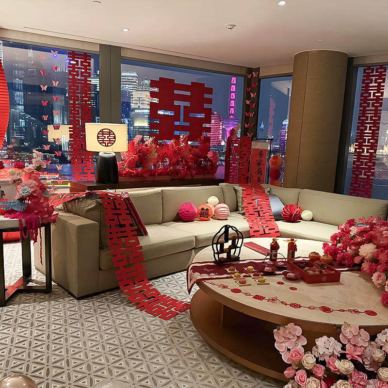 婚房布置套装女方酒店出嫁专用结婚装饰婚礼客厅晨袍拍照拉花全套