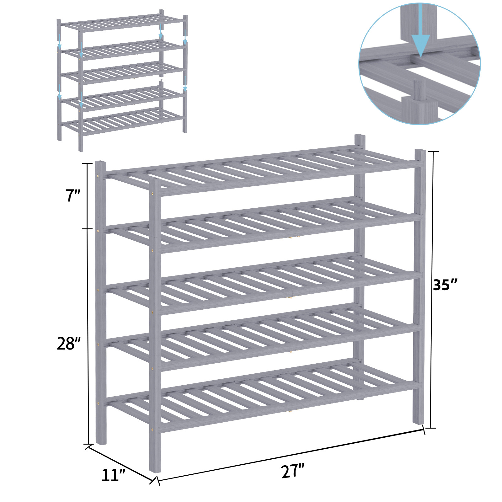 Zapatero plegable de bambú apilable, estante de almacenamiento multicapa para el hogar, ahorrador de espacio, éxito de ventas transfronterizo.