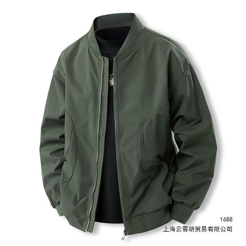 Men's casual loose baseball jacket for spring and autumn, American trendy brand, versatile jacket, solid color, plus size.