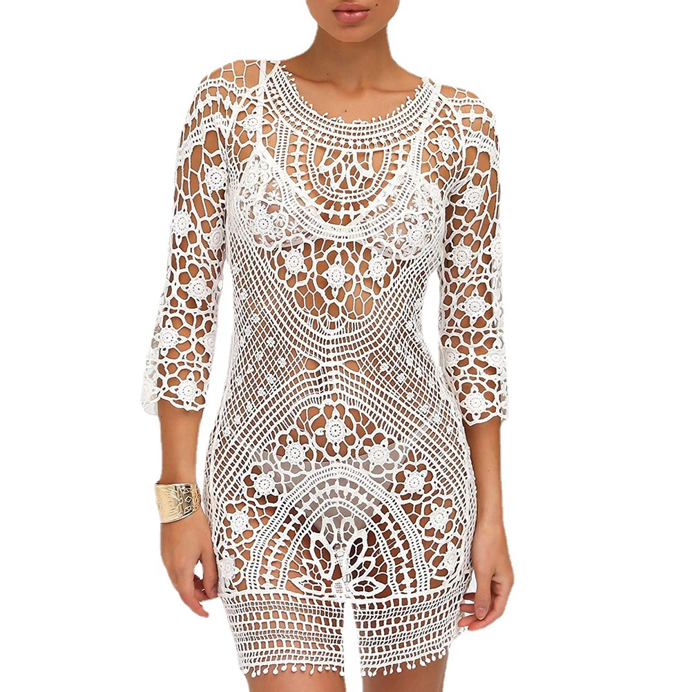 Playa blusa europea y americana encaje falda 2022backless sexy hueco ganchillo blusa bikini (6 colores)