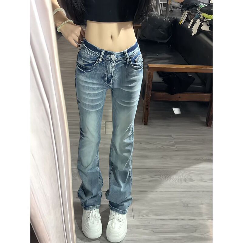 American-Style Spicy Girl Low-Waist Straight-Leg Skinny Jeans for Women, New Autumn and Winter Slim-Fit Versatile Flared Pants