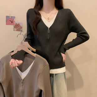 Trendy Mom's Breastfeeding Clothes Spring and Autumn Knitwear Fake Two-Piece Fashion Sweater Coat New Top for Autumn and Winter