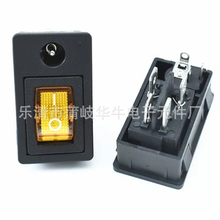 二合一带开关连体电源座DC5521卡式DC电源插座 DC母插带船型开关