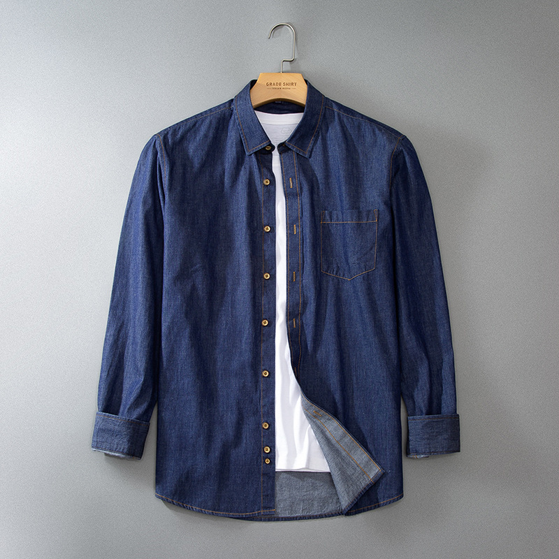 2023 spring and autumn cotton denim men's shirt Japanese retro trend solid color coat shirt men's spot wholesale