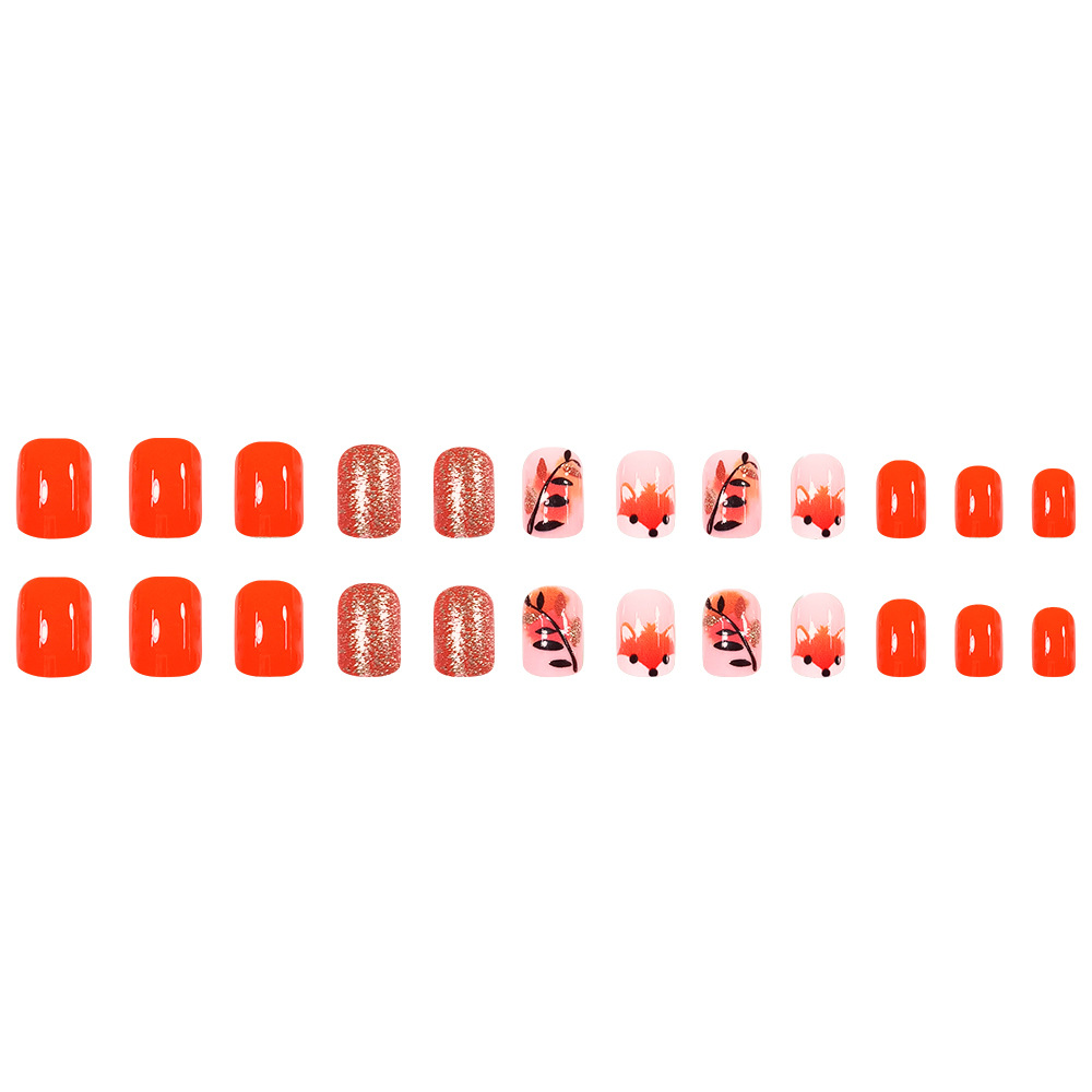 Ventas transfronterizas en caliente encantadoras uñas de zorro otoño ramas de polvo naranja para usar un parche de uñas 24 piezas de parche de uñas falsas image 6