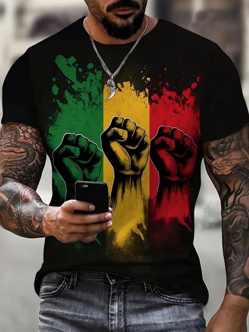 2024 venta caliente contraste color puños graffiti impresión 3D hombres calle moda suelta transpirable manga corta cuello redondo camiseta