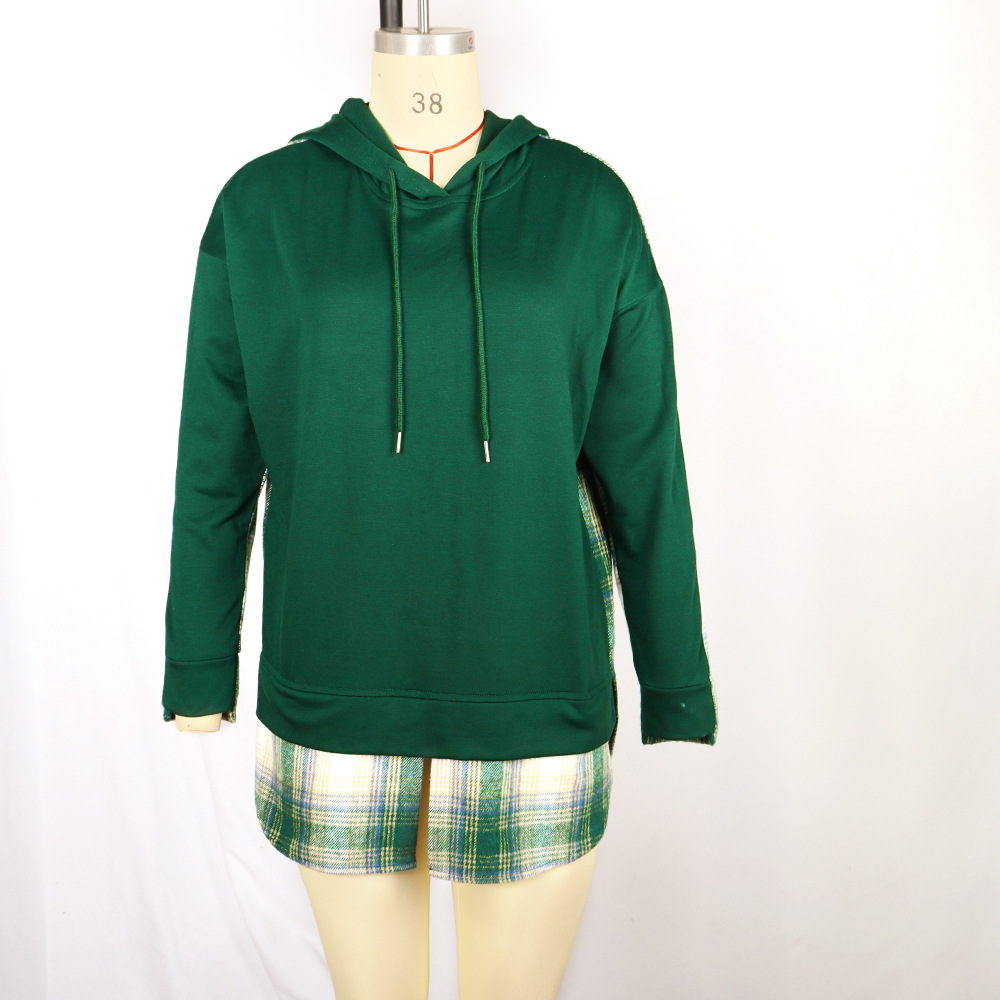 Sweats À Capuche Pour Femmes Manche Longue Vêtement De Rue Plaid Couleur Unie display picture 20