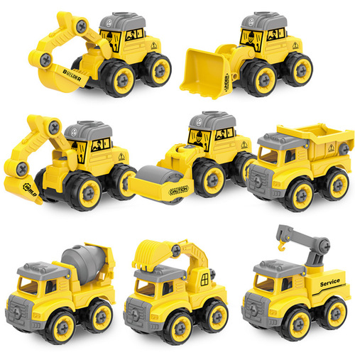 Disassembly and assembly of excavator engineering vehicle toys boy bulldozing road pressure pile driver mixer truck model