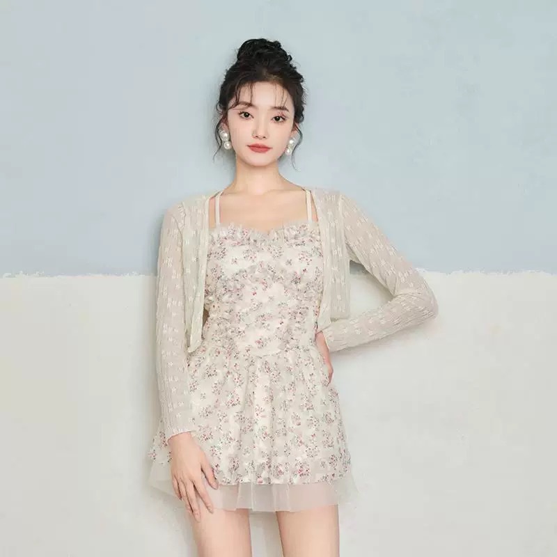 Swimsuit Women's South Korea Sexy Cyber Celebrity Ins Style Lace Floral Swimsuit Conservatively Slimming Fairy Style