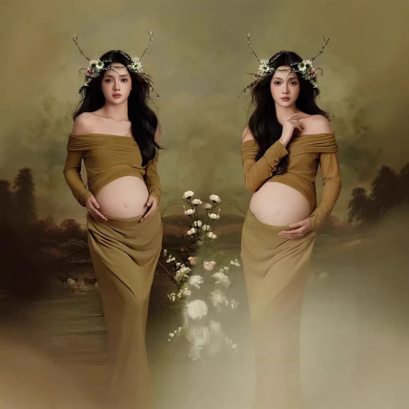 New Studio Maternity Photography Outfits: French Retro, Cool and Simple Style Set for Pregnant Women, Creating a Mood for a Photo Shoot New Studio Maternity Photography Outfits: French Retro, Cool and Simple Style Set for Pregnant Women, Creating a Mood for a Photo Shoot