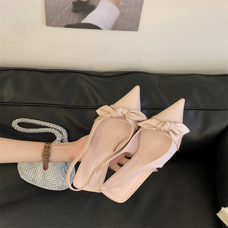 Женские туфли-стилето 2025 года, новый стиль, с ремешком на щиколотке, заострённым носком, бантом, фиолетового цвета, на высоком каблуке, в французском стиле.