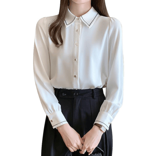 White blouse women's basic top with design sense, niche innerwear for spring 2025, chiffon long-sleeved top shirt